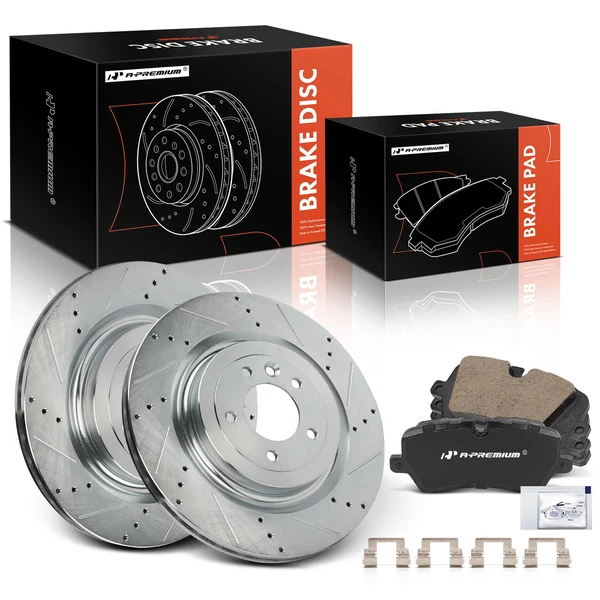 Drilled & Slotted Disc Brake Rotors and Ceramic Pads Kit, 6 Pcs, Rear Driver & Passenger, A-Premium, APBRPS1153