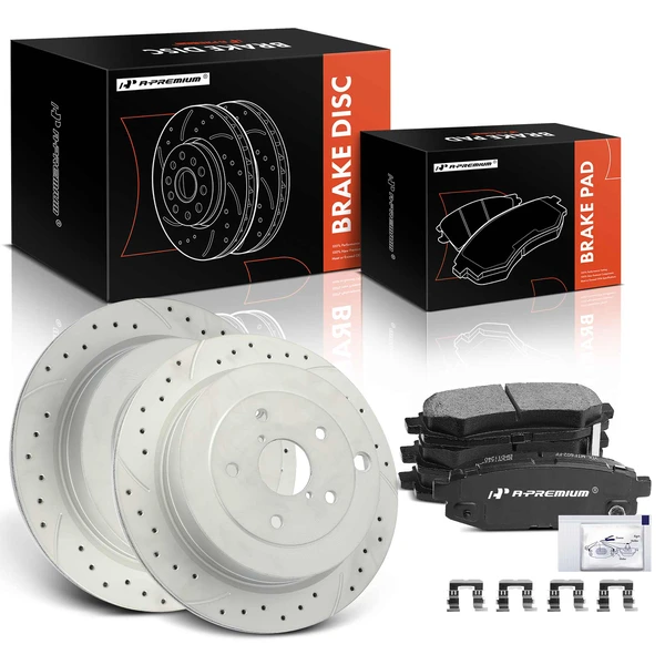 2006-2007 Subaru B9 Tribeca Drilled & Slotted Disc Brake Rotors and Ceramic Pads Kit, 6 Pcs, Rear Driver & Passenger, A-Premium, APBRPS1155