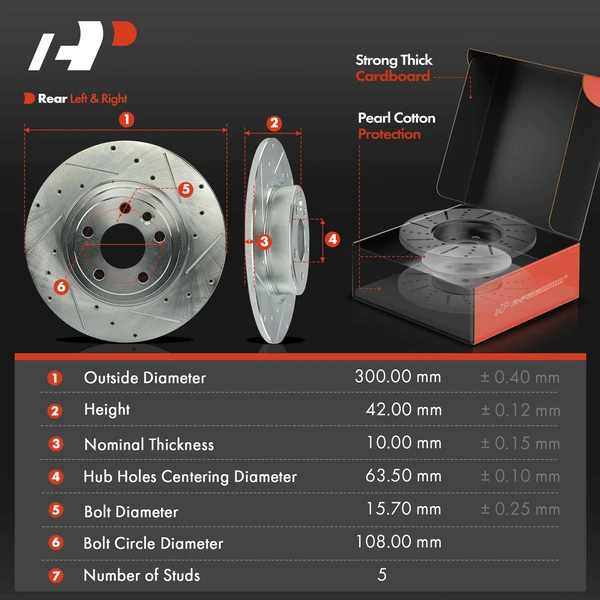 Drilled & Slotted Disc Brake Rotors and Ceramic Pads Kit, 6 Pcs, Rear Driver & Passenger, A-Premium, APBRPS1157