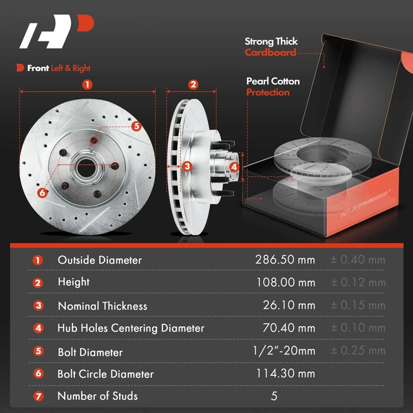 Drilled & Slotted Disc Brake Rotors and Ceramic Pads Kit, 6 Pcs, Front Driver & Passenger, A-Premium, APBRPS346