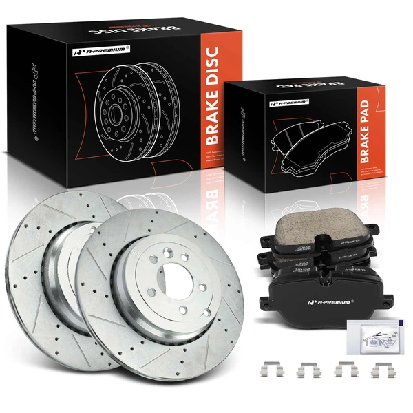 Drilled & Slotted Disc Brake Rotors and Ceramic Pads Kit, 6 Pcs, Rear Driver & Passenger, A-Premium, APBRPS1146