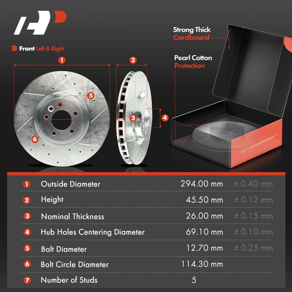 Drilled & Slotted Disc Brake Rotors and Ceramic Pads Kit, 6 Pcs, Front Driver & Passenger, A-Premium, APBRPS1148