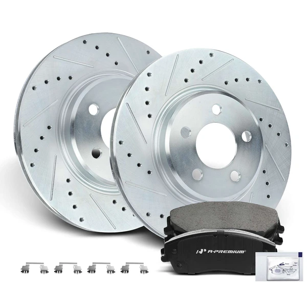 Drilled & Slotted Disc Brake Rotors and Ceramic Pads Kit, 6 Pcs, Front Driver & Passenger, A-Premium, APBRPS077