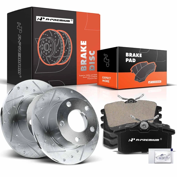 Drilled & Slotted Disc Brake Rotors and Ceramic Pads Kit, 6 Pcs, Rear Driver & Passenger, A-Premium, APBRPS945
