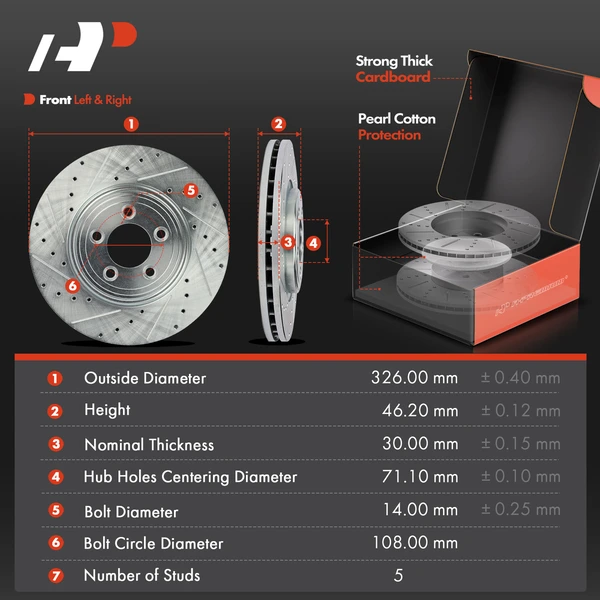 Drilled & Slotted Disc Brake Rotors and Ceramic Pads Kit, 6 Pcs, Front Driver & Passenger, A-Premium, APBRPS1152