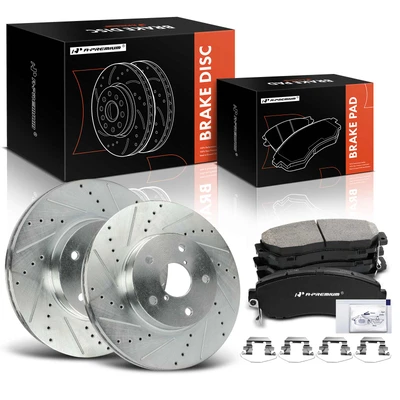 6 Pcs Front Drilled Brake Rotors & Ceramic Brake Pads