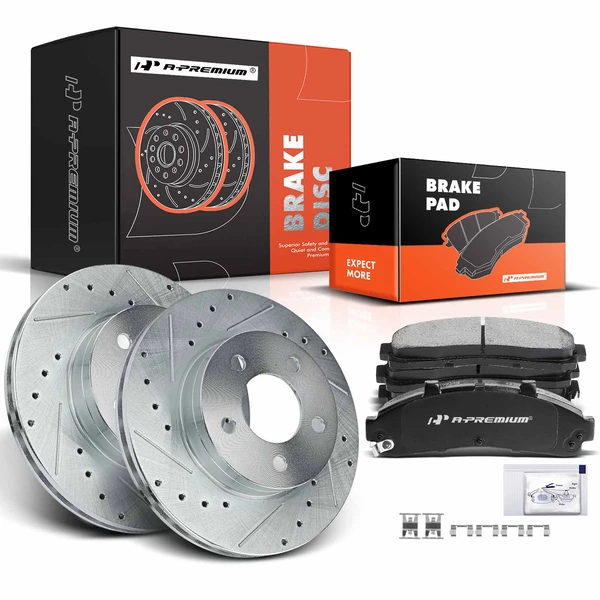 1997-2001 Mercury Mountaineer Drilled & Slotted Disc Brake Rotors and Ceramic Pads Kit, 6 Pcs, Front Driver & Passenger, A-Premium, APBRPS080