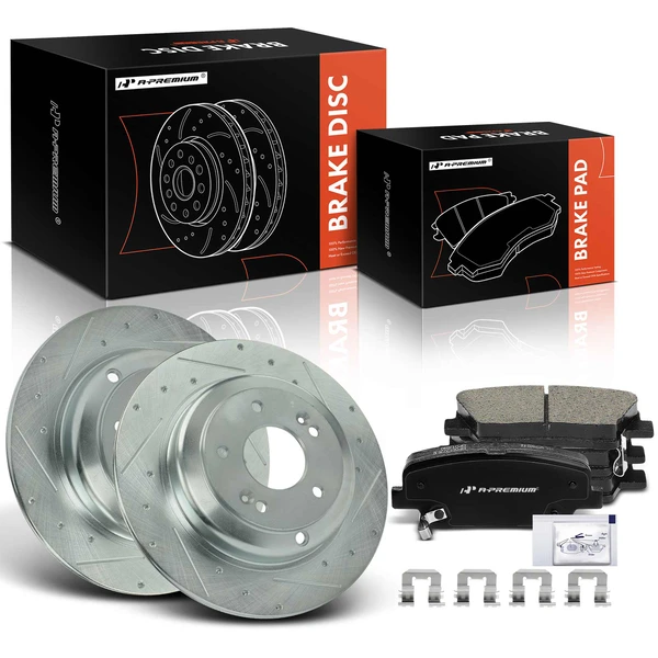 Drilled & Slotted Disc Brake Rotors and Ceramic Pads Kit, 6 Pcs, Rear Driver & Passenger, A-Premium, APBRPS1170