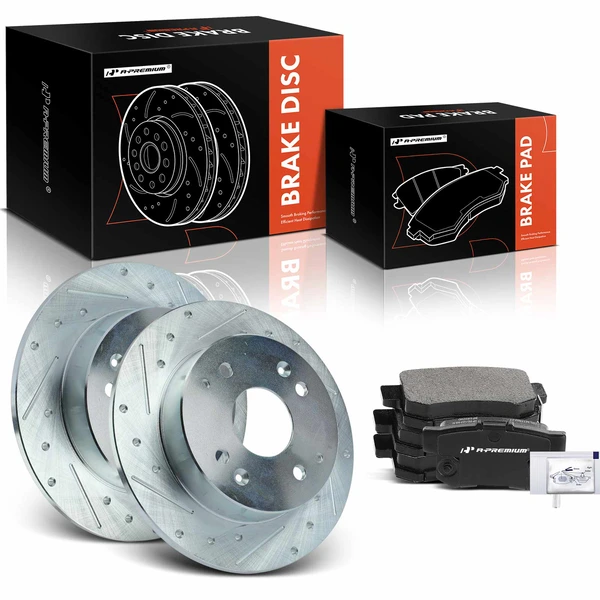 1997 Acura CL Drilled & Slotted Disc Brake Rotors and Ceramic Pads Kit, 6 Pcs, Rear Driver & Passenger, A-Premium, APBRPS606