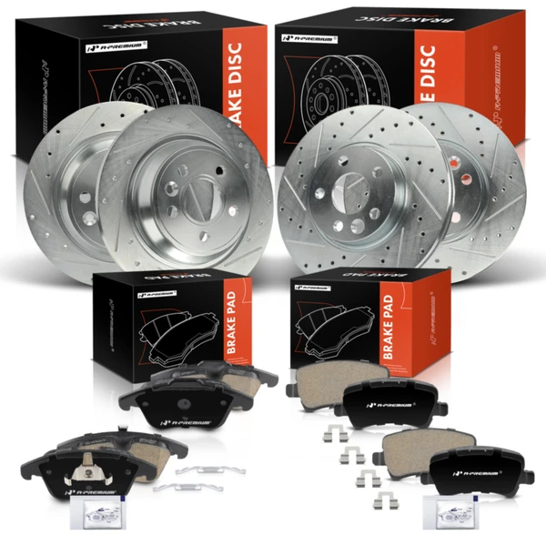 Drilled & Slotted Disc Brake Rotors and Ceramic Pads Kit, 12 Pcs, Front & Rear, A-Premium, APBRPS1159