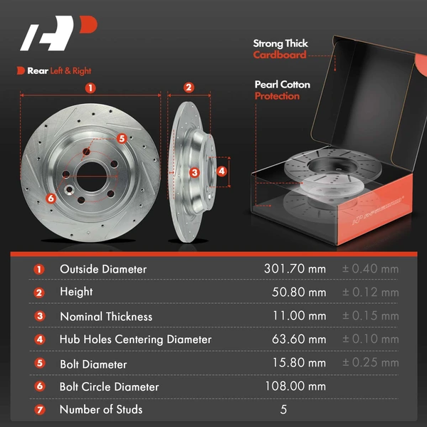 Drilled & Slotted Disc Brake Rotors and Ceramic Pads Kit, 12 Pcs, Front & Rear, A-Premium, APBRPS1159