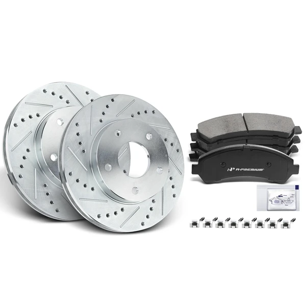 Drilled & Slotted Disc Brake Rotors and Ceramic Pads Kit, 6 Pcs, Front Driver & Passenger, A-Premium, APBRPS008