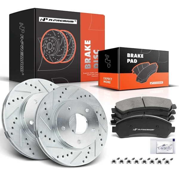 1998-2004 Chevrolet S10 Drilled & Slotted Disc Brake Rotors and Ceramic Pads Kit, 6 Pcs, Front Driver & Passenger, A-Premium, APBRPS008