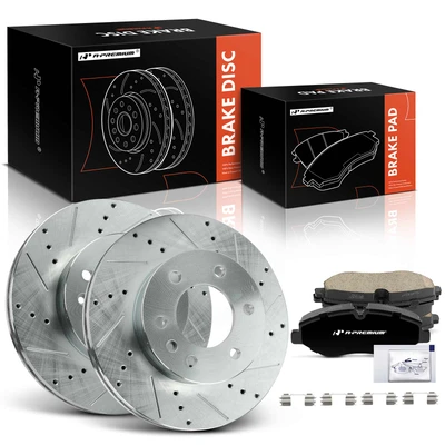 6 Pcs Front Drilled Brake Rotors & Ceramic Brake Pads
