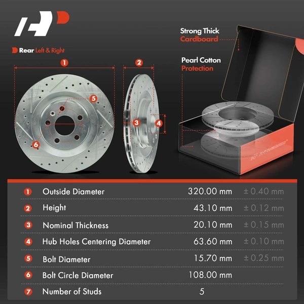 Drilled & Slotted Disc Brake Rotors and Ceramic Pads Kit, 6 Pcs, Rear Driver & Passenger, A-Premium, APBRPS1185