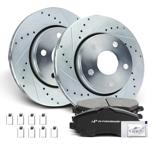 Drilled & Slotted Disc Brake Rotors and Ceramic Pads Kit, 6 Pcs, Front Driver & Passenger, A-Premium, APBRPS265