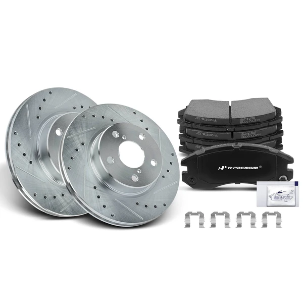 Drilled & Slotted Disc Brake Rotors and Ceramic Pads Kit, 6 Pcs, Front Driver & Passenger, A-Premium, APBRPS083