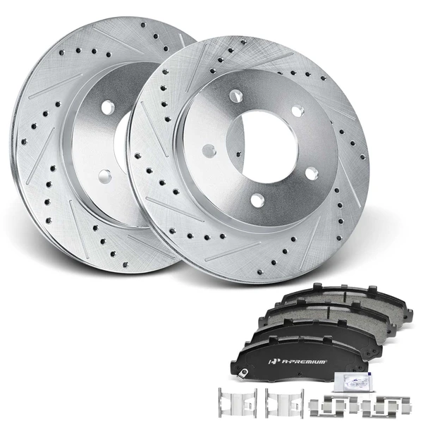 Drilled & Slotted Disc Brake Rotors and Ceramic Pads Kit, 6 Pcs, Front Driver & Passenger, A-Premium, APBRPS266