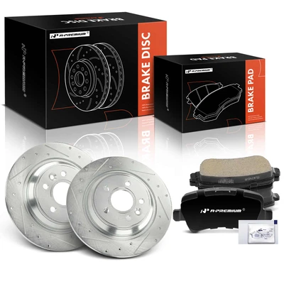 6 Pcs Rear Drilled Brake Rotors & Ceramic Brake Pads