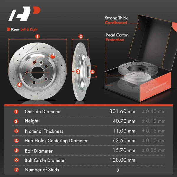 Drilled & Slotted Disc Brake Rotors and Ceramic Pads Kit, 6 Pcs, Rear Driver & Passenger, A-Premium, APBRPS1178