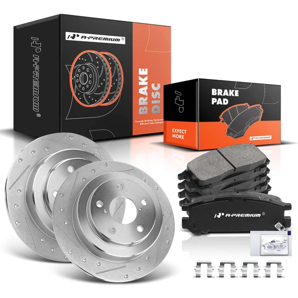 1990-1999 Subaru Legacy Brake Pad and Rotor Kit, 6 Pcs, Rear Driver & Passenger, A-Premium, APBRPS084