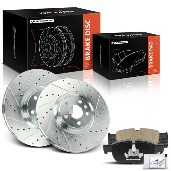 2019-2021 Volvo XC40 Drilled & Slotted Disc Brake Rotors and Ceramic Pads Kit, 6 Pcs, Front Driver & Passenger, A-Premium, APBRPS1191