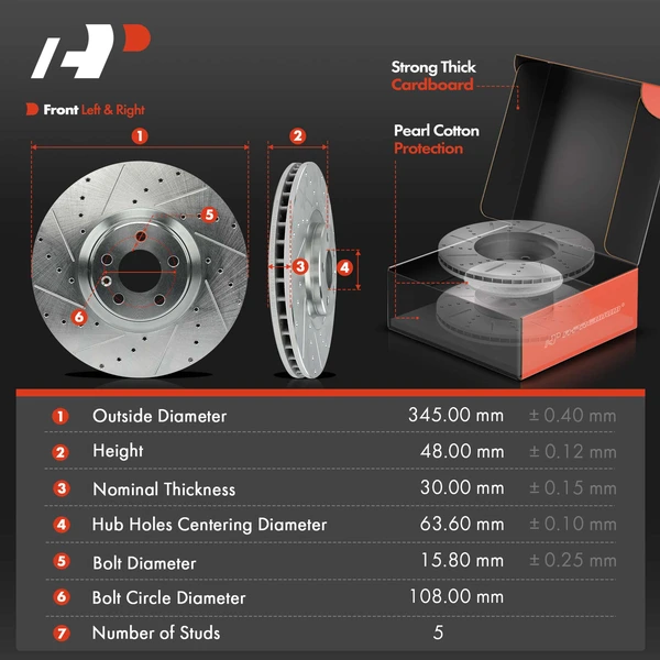 Drilled & Slotted Disc Brake Rotors and Ceramic Pads Kit, 6 Pcs, Front Driver & Passenger, A-Premium, APBRPS1191