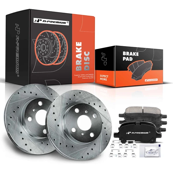 1998-2002 Toyota Corolla Brake Pad and Rotor Kit, 6 Pcs, Front Driver & Passenger, A-Premium, APBRPS607