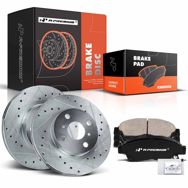 Drilled & Slotted Disc Brake Rotors and Ceramic Pads Kit, 6 Pcs, Front Driver & Passenger, A-Premium, APBRPS608