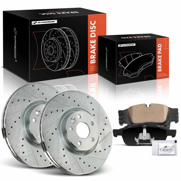 Drilled & Slotted Disc Brake Rotors and Ceramic Pads Kit, 6 Pcs, Front Driver & Passenger, A-Premium, APBRPS1192