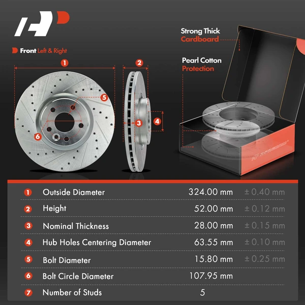 Drilled & Slotted Disc Brake Rotors and Ceramic Pads Kit, 6 Pcs, Front Driver & Passenger, A-Premium, APBRPS1192