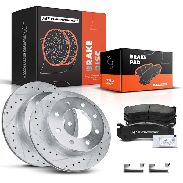2001-2003 2005-2006 GMC Sierra 1500 HD Brake Rotor and Pad Kit, 6 Pcs, Rear Driver & Passenger, A-Premium, APBRPS271