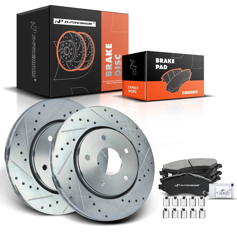 Front Drilled Rotors & Ceramic Brake Pads for 2010 Volkswagen Routan