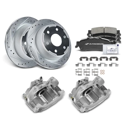 Rear Drilled Brake Rotors & Pads + Brake Calipers