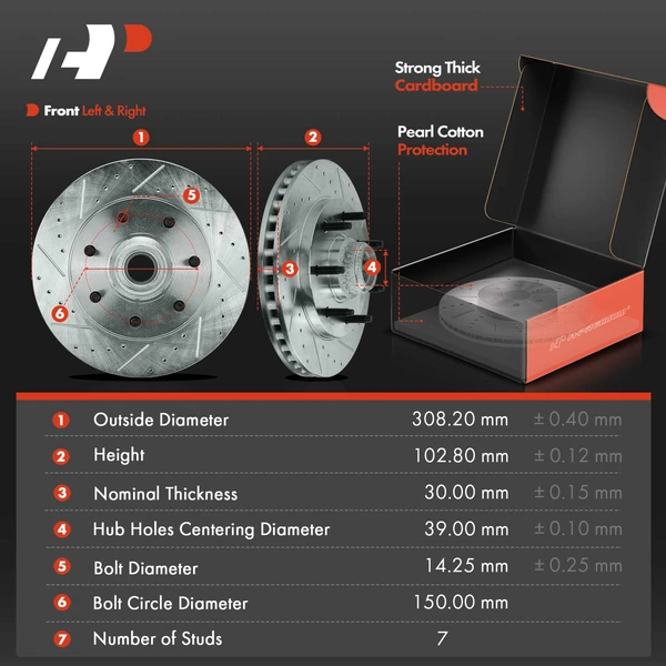 Drilled & Slotted Disc Brake Rotors and Ceramic Pads Kit, 6 Pcs, Front Driver & Passenger, A-Premium, APBRPS1193