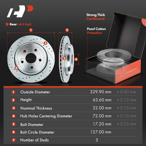 Drilled & Slotted Disc Brake Rotors and Ceramic Pads Kit, 6 Pcs, Rear Driver & Passenger, A-Premium, APBRPS226