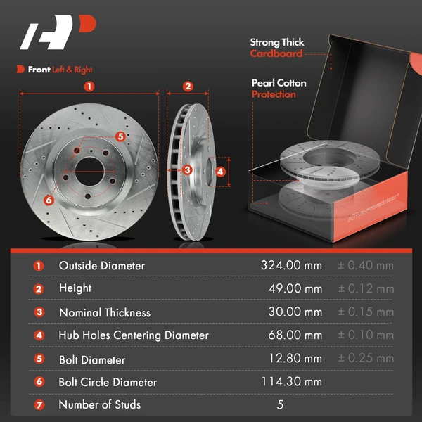 Drilled & Slotted Disc Brake Rotors and Ceramic Pads Kit, 6 Pcs, Front Driver & Passenger, A-Premium, APBRPS1197