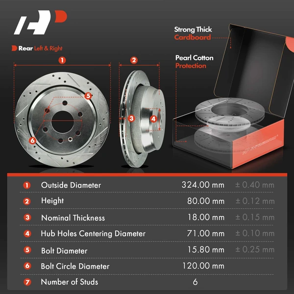 Drilled & Slotted Disc Brake Rotors and Ceramic Pads Kit, 6 Pcs, Rear Driver & Passenger, A-Premium, APBRPS1202