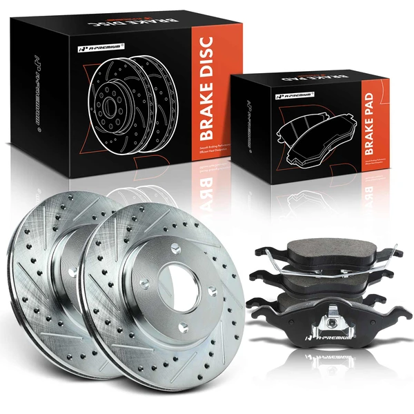 Drilled & Slotted Disc Brake Rotors and Ceramic Pads Kit, 6 Pcs, Front Driver & Passenger, A-Premium, APBRPS359