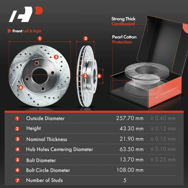 Drilled & Slotted Disc Brake Rotors and Ceramic Pads Kit, 6 Pcs, Front Driver & Passenger, A-Premium, APBRPS359
