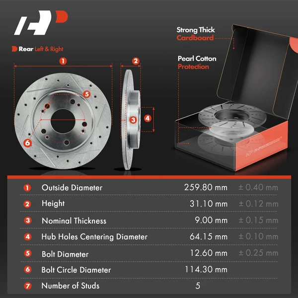 Drilled & Slotted Disc Brake Rotors and Ceramic Pads Kit, 6 Pcs, Rear Driver & Passenger, A-Premium, APBRPS1203