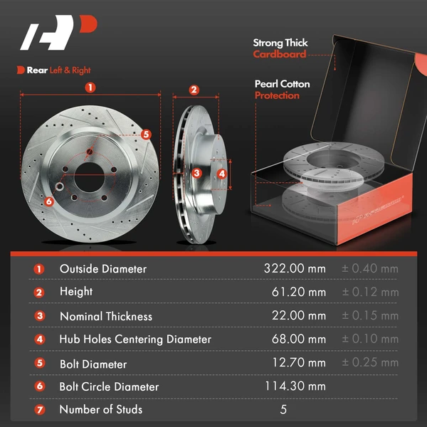 Drilled & Slotted Disc Brake Rotors and Ceramic Pads Kit, 6 Pcs, Rear Driver & Passenger, A-Premium, APBRPS1204