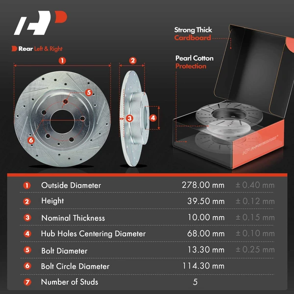 Drilled & Slotted Disc Brake Rotors and Ceramic Pads Kit, 6 Pcs, Rear Driver & Passenger, A-Premium, APBRPS1212
