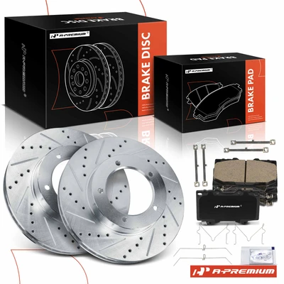6 Pcs Front Drilled Brake Rotors & Ceramic Brake Pads