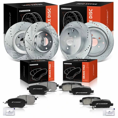 12 Pcs Front & Rear Drilled Rotors & Ceramic Brake Pads