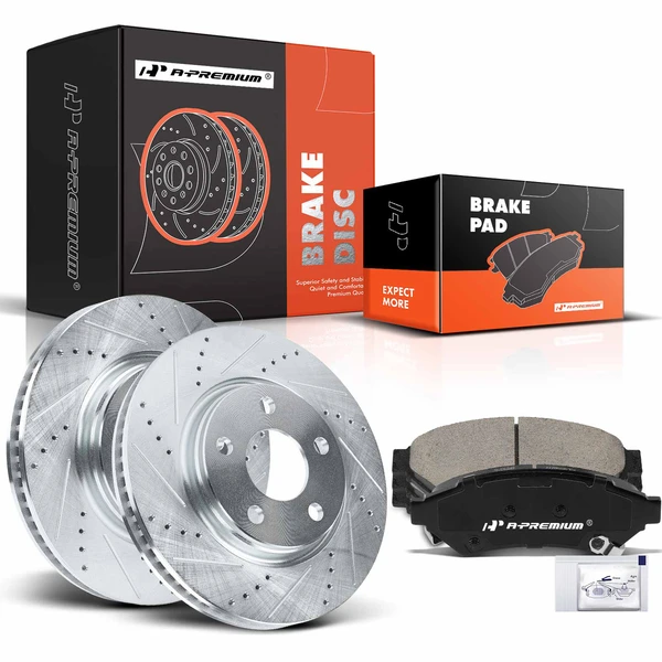 Drilled & Slotted Disc Brake Rotors and Ceramic Pads Kit, 6 Pcs, Front Driver & Passenger, A-Premium, APBRPS958
