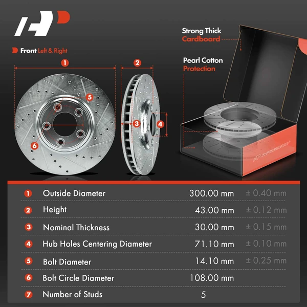 Drilled & Slotted Disc Brake Rotors and Ceramic Pads Kit, 6 Pcs, Front Driver & Passenger, A-Premium, APBRPS1383