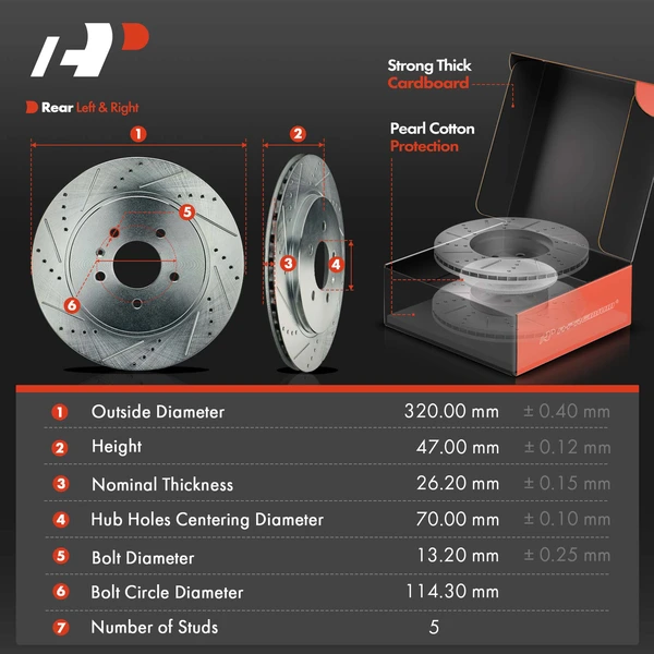 Drilled & Slotted Disc Brake Rotors and Ceramic Pads Kit, 6 Pcs, Rear Driver & Passenger, A-Premium, APBRPS1217