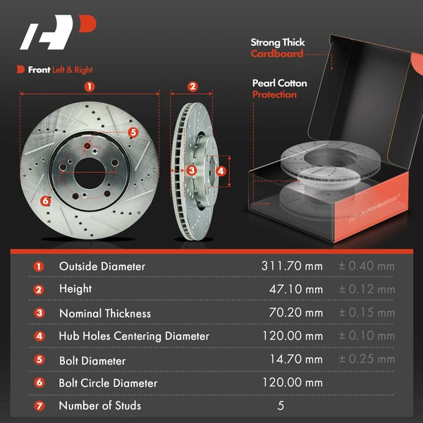 Drilled & Slotted Disc Brake Rotors and Ceramic Pads Kit, 6 Pcs, Front Driver & Passenger, A-Premium, APBRPS1219