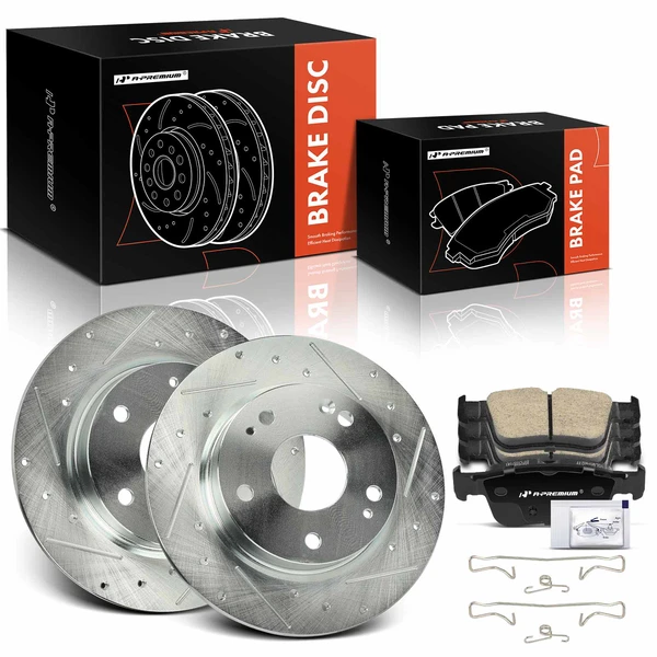 2016-2017 2019-2020 2022-2023 Honda Civic Drilled & Slotted Disc Brake Rotors and Ceramic Pads Kit, 6 Pcs, Rear Driver & Passenger, A-Premium, APBRPS1221